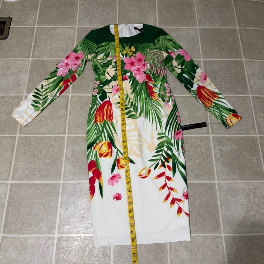 Maggy London Green and White Floral Long Sleeve Dress - Picture 3 of 6